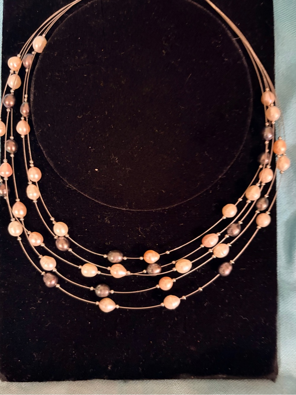 Freshwater Multi-Strand Pearl Bead Necklace in Pink and Gray